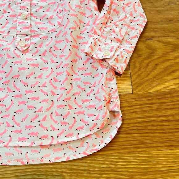 Crewcuts Shirt Girls 3T White Pink Fox Print Tunic Cotton Button Up J Crew - Picture 4 of 6